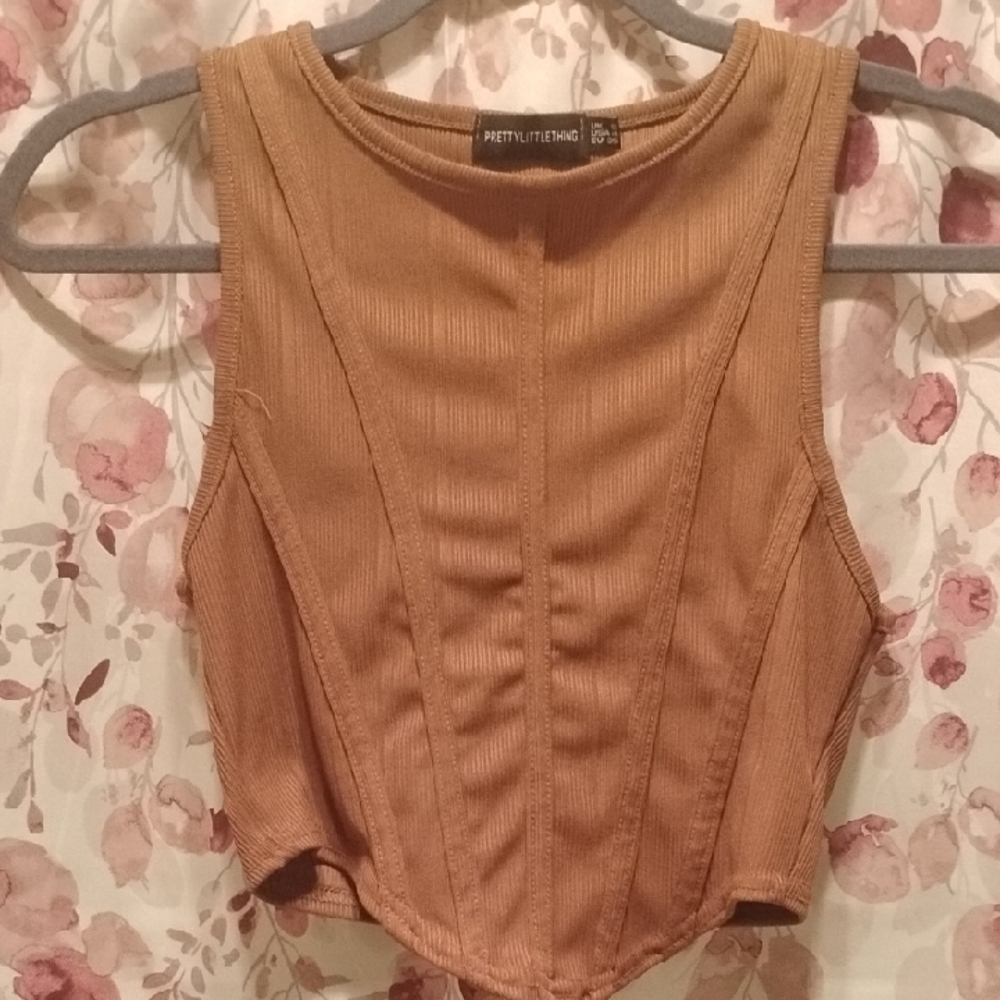 PrettyLittleThing Tan Ribbed Women's Top